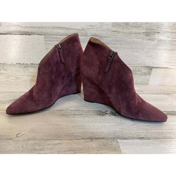 Massimo Matteo Red Burgundy Suede Heel Ankle Boot Womens 9 Italian Leather Sleek - Picture 4 of 10